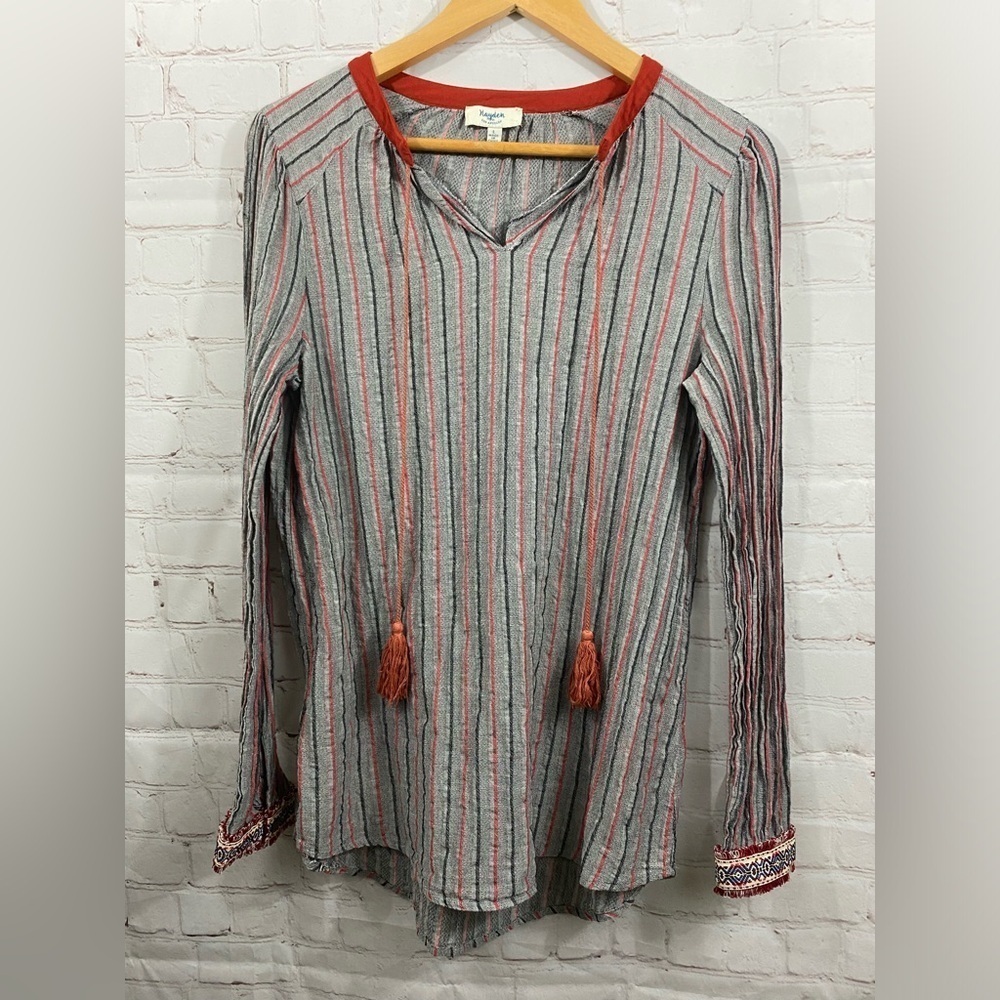 Hayden Los Angeles Bohemian Asian Long Sleeve Cotton Tunic Womens Size Large